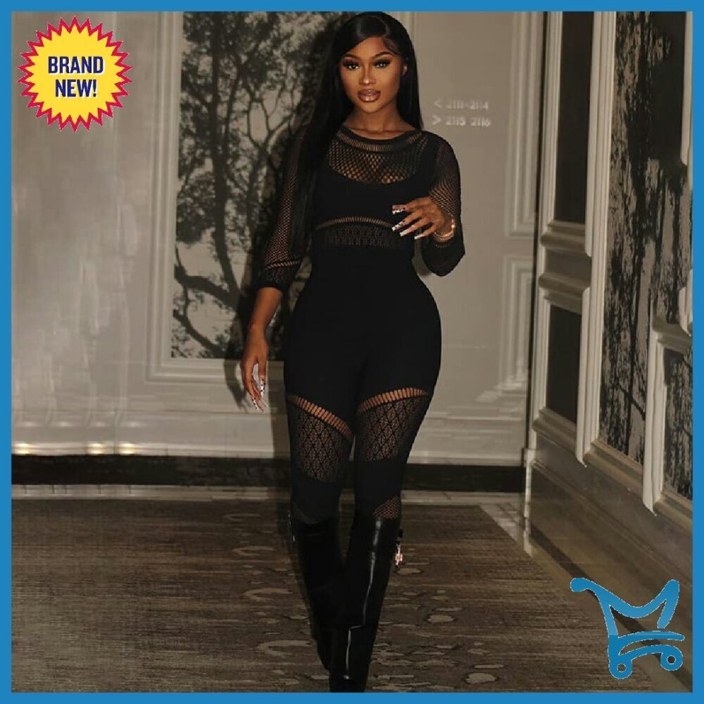 Sexy Mesh Hollow Out Jumpsuit One Piece Romper Clubwear - Picture 3 of 8
